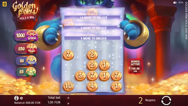 Golden Paw Hold and Win bonus features