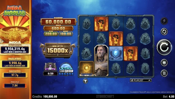 Thunderstruck Wild Lightning Mega Moolah gameplay screenshot